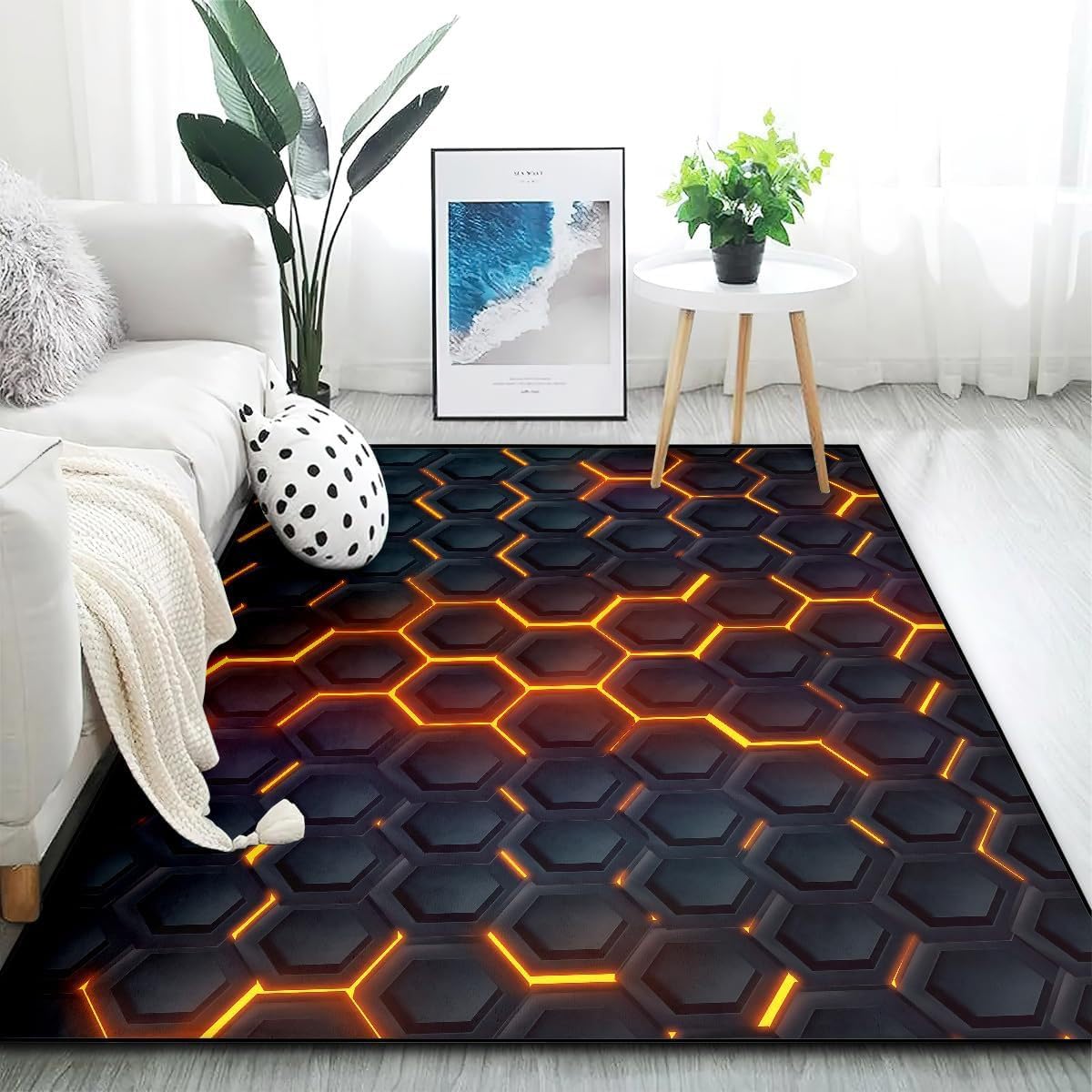 Peihuodan Men's Colour 1 Gaming Carpet Teenagers Bedroom Boys Children Gamer 3D Geometric Vision Living Room Carpet Cool Neon Line Printed Non-Slip Home Decor Rug 50X80cm