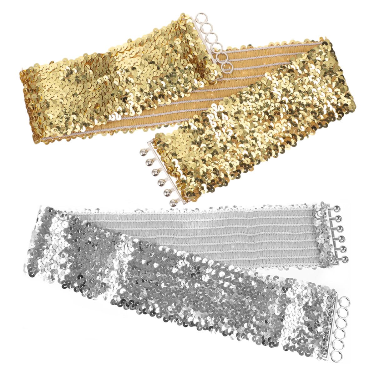 Healeved 8 Piezas Cinturón Elástico de Lentejuelas para Mujer, Ajustable Acentúa Curvas, Adecuado para Fiestas y Carnavales, Tejido y Aleación de Zinc