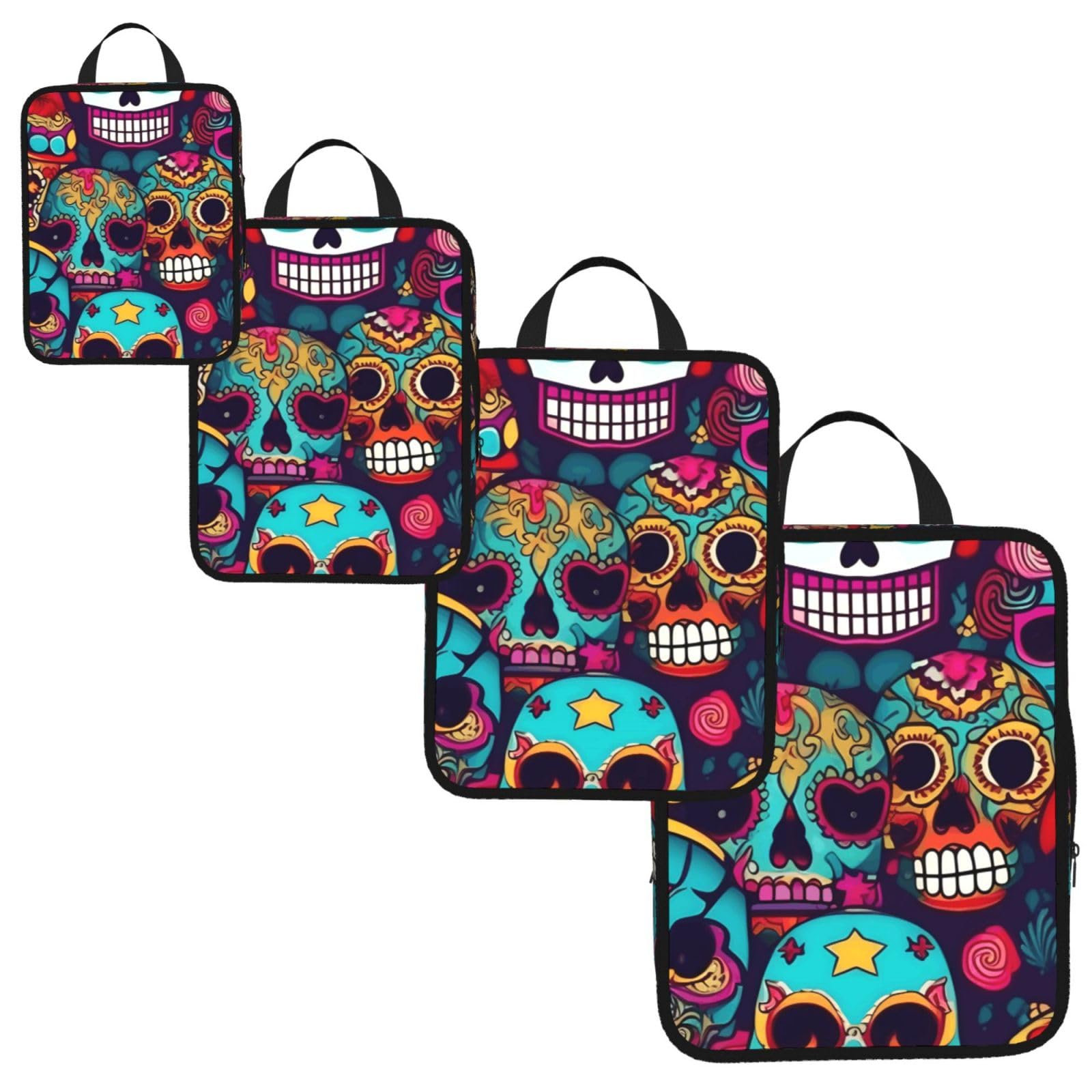 Sugar Skulls Print 4 Set Compression Packing Cubes for Suitcases,Expandable Storage Bag Organizers