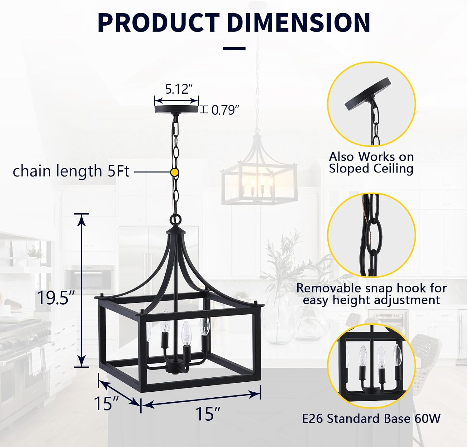 mw Modern Pendant Light Fixture，Black Pendant Light for Kitchen Island,Dining Room,Living Room（Bulb not Included）