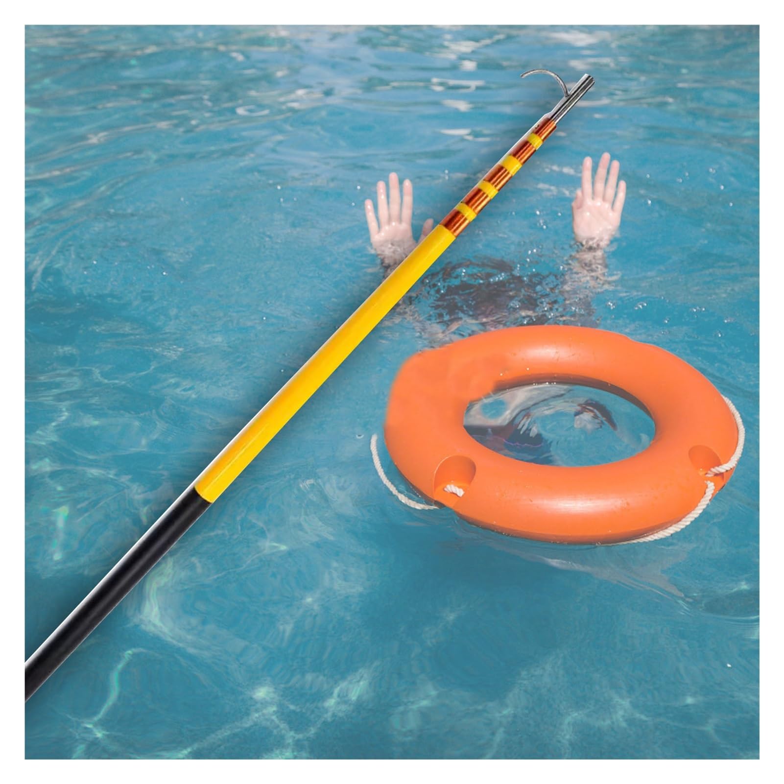 Perche De Sauvetage Télescopique Piscine 4,5m à 10m - Crochet Sauvetage Avec Bande Réfléchissante Pour Piscine, Plage, Bateau
