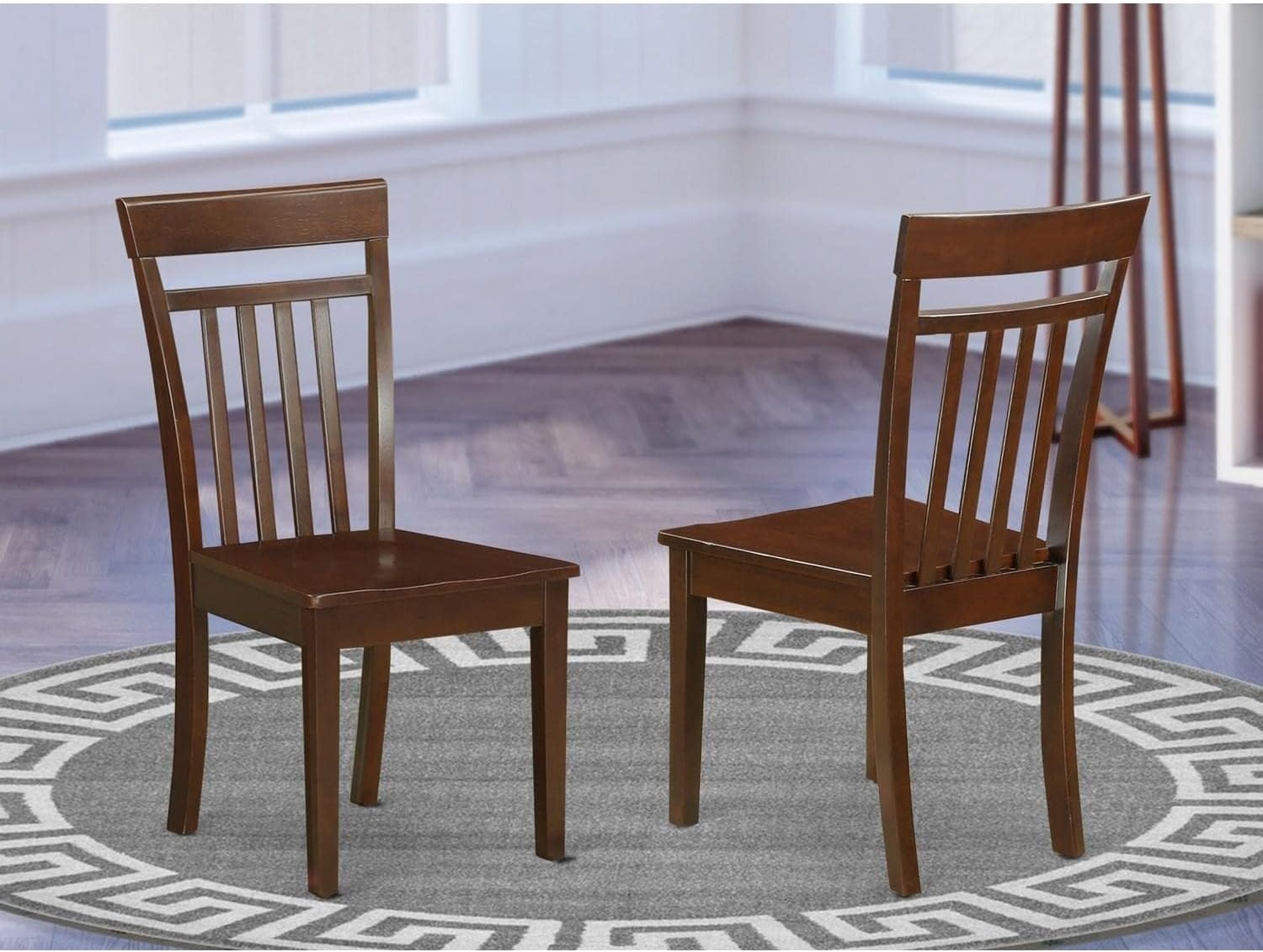 East West Furniture CAC-MAH-W Capri Dining Room Chairs - Slat Back Solid Wood Seat Chairs, Set of 2, Mahogany
