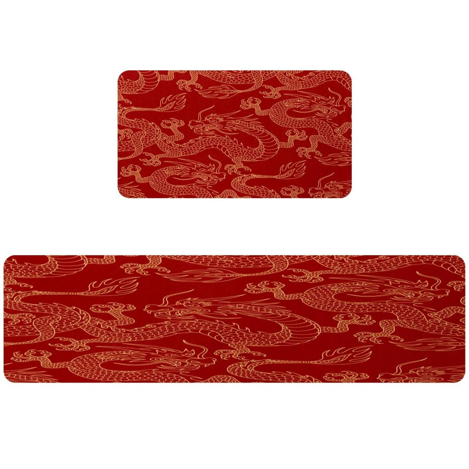Tapete de cocina de dragón de 2 piezas alfombra lavable absorbente para lavadero