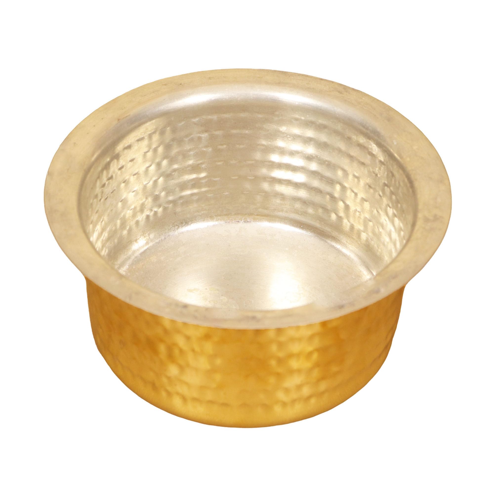 Putrika Brass Utensil Hammered Vadi Chatti with TIN Coating|Tope|KitchenWare|cookware|Brass Pathiram|Patilas|Tapeli|Peetal|Sarva Satti|Bhagoni Set-Hammered Vadi Chatti (Size 4) 2