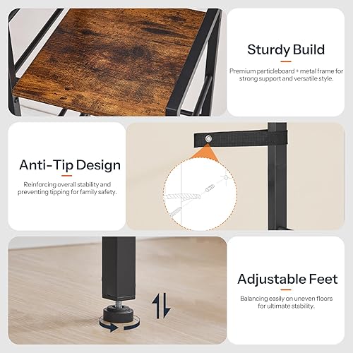 Miniatura 6 de HOOBRO Soporte para jarra de agua de 5 galones, estante para jarra de agua de 3 niveles con estantes superiores de madera, estante de almacenamiento