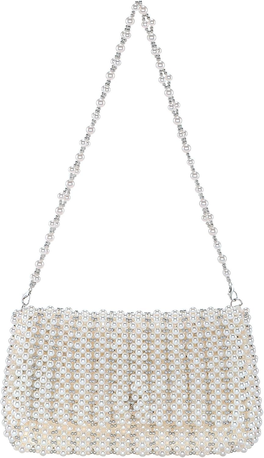 CHIC DIARY Pearl Purse for Women White Beaded Shoulder Bag Small Pearl for Wedding Clutch Evening Purse with Pearls