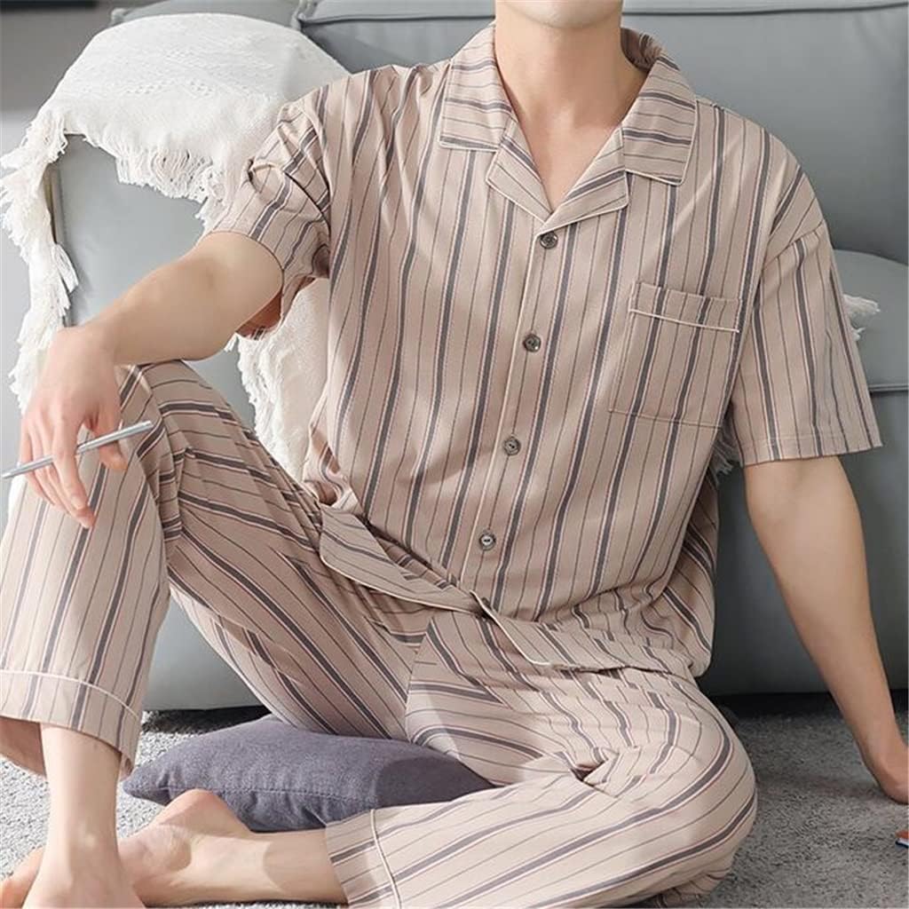 Pajamas Men's Cotton Short Sleeve Pants Thin Half Cardigan Homewear Set