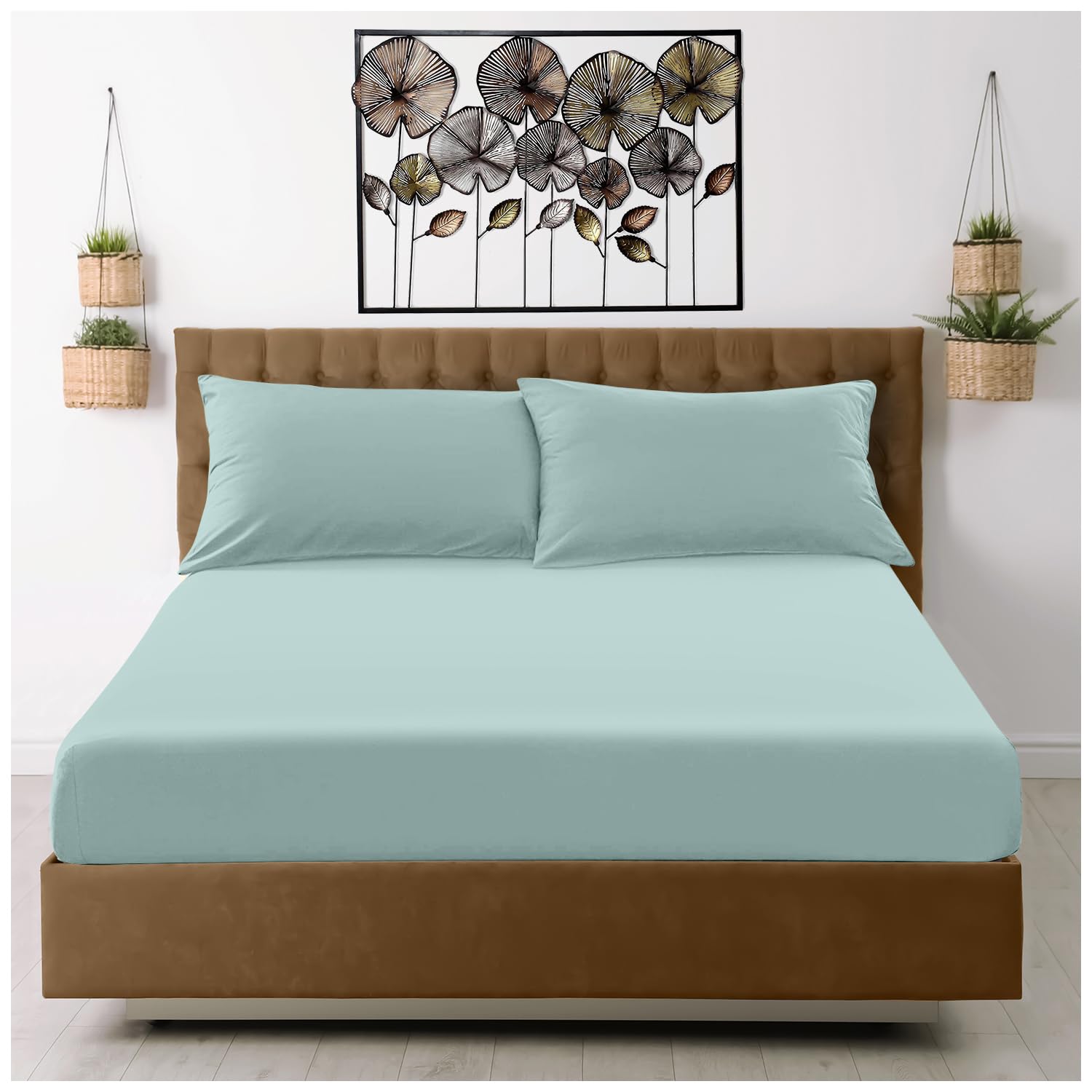 GC GAVENO CAVAILIA Microfiber Super King Fitted Sheet (25cm) Deep Bed Sheets - Breathable, Fade & Wrinkle Resistant - Elasticated Corners - Mattress Bedsheet (182x200cm) - Duck Egg