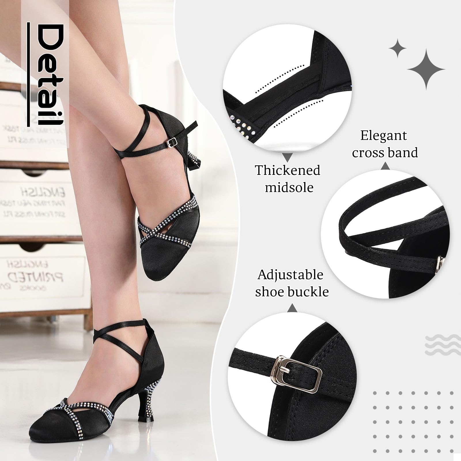 Scarpe da Ballo Latino da Donna Punta Chiusa Raso Professionale Salsa Tango Valzer Scarpe Ballo de Sala