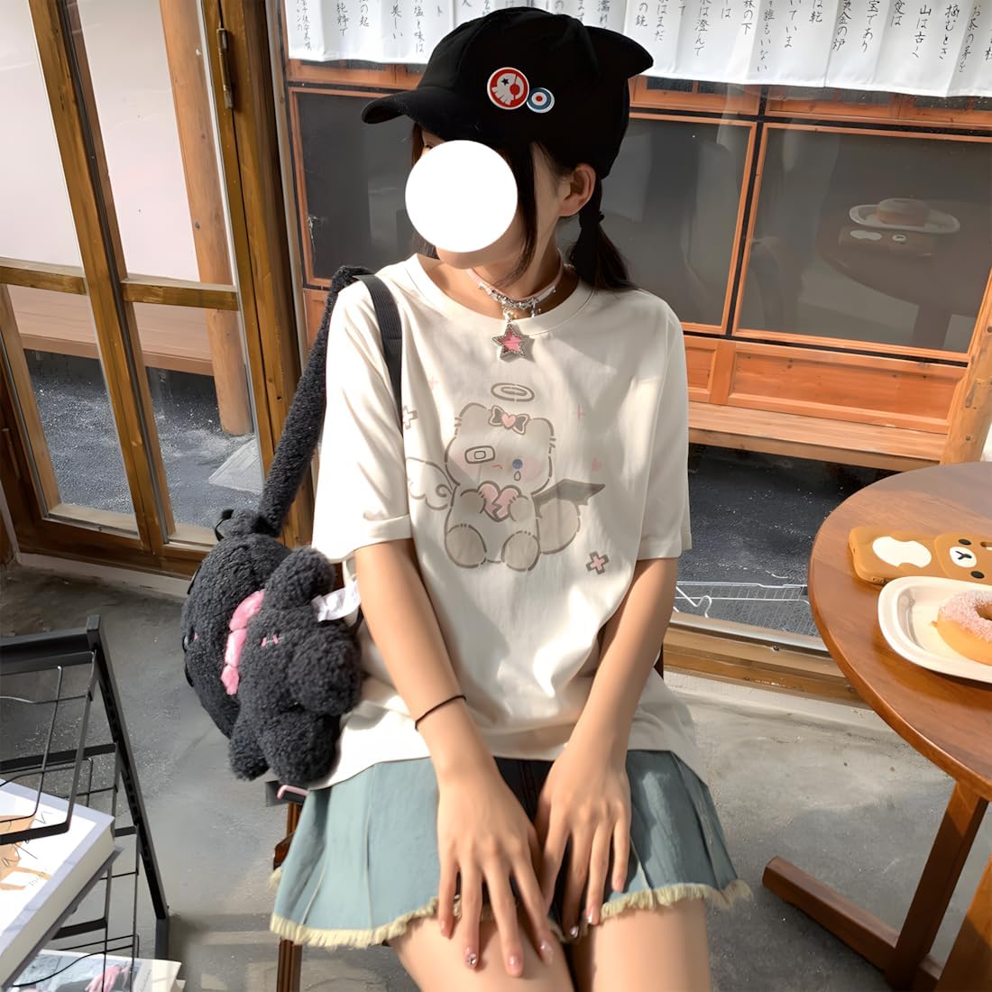 Harajuku Kawaii Fashion Casual Style Crew Neck Short Sleeve Cute Cartoon Angel Kitty Graphic Print T-Shirt - Image 4