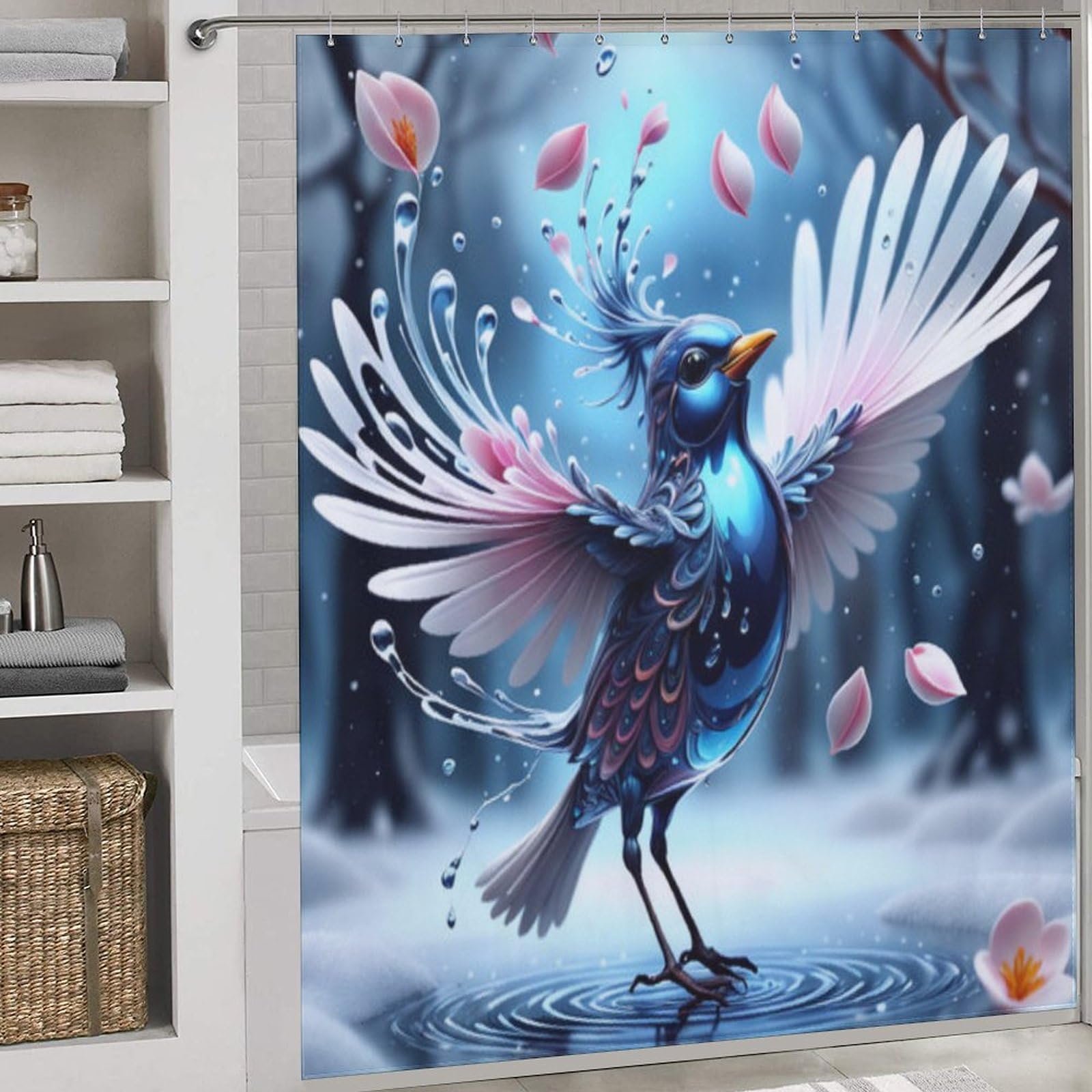 Rideau de douche oiseau mignon imperméable pour baignoire 183x183cm