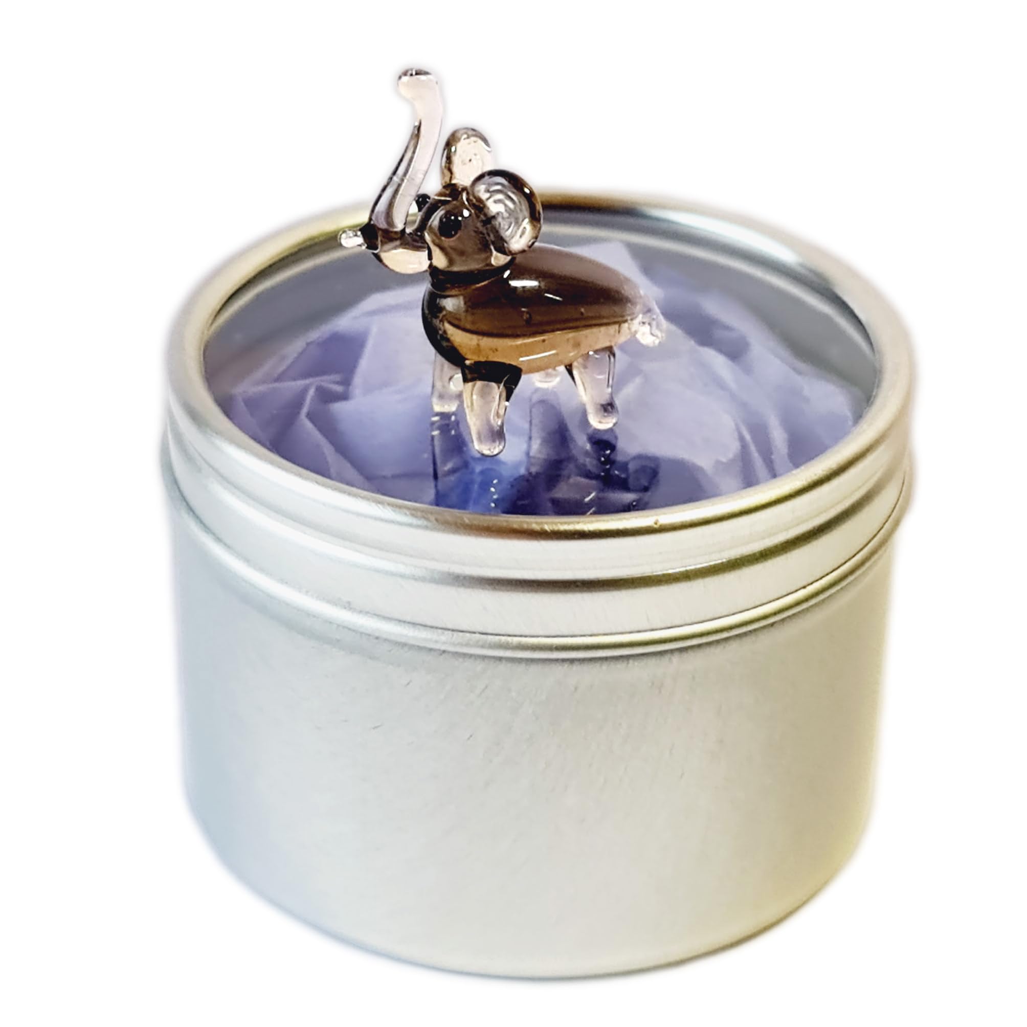 SHC WebMini Elephant in a Tin - Cute Little Glass Animal - Silver Gift Tin - Miniature Figurine - Elephant Lovers - Decoration Ornament - Home Decor