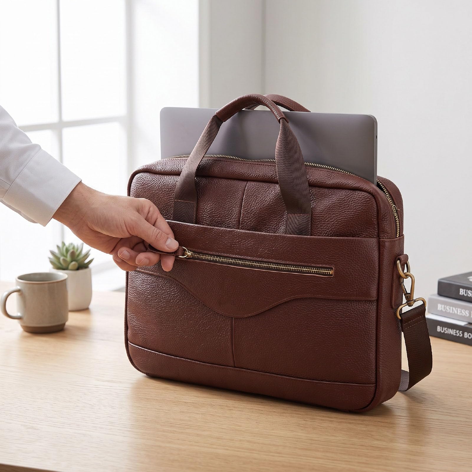 Asixxsix Borsa Porta Laptop in Pelle per Uomo