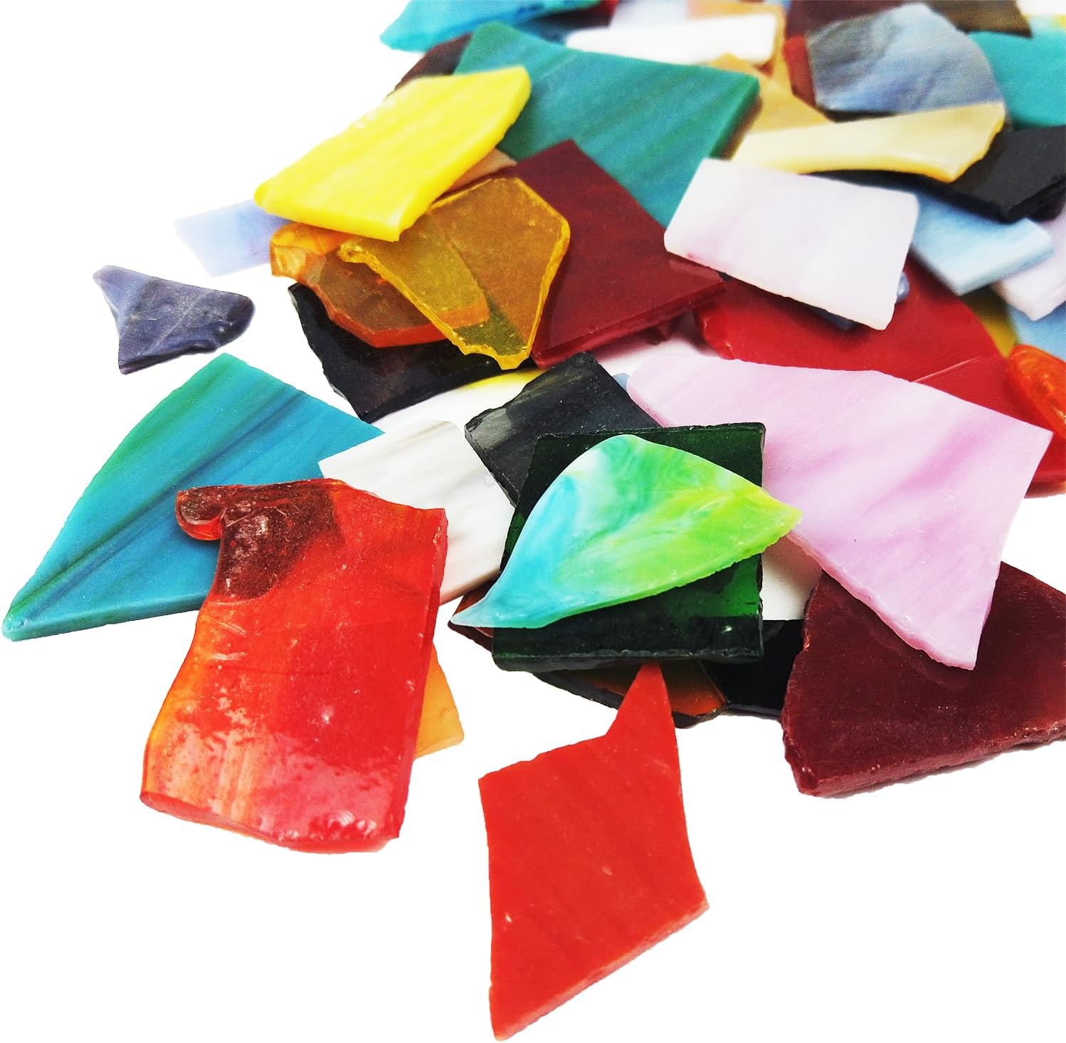 YINBEILIXU Irregular Stained Glass Scraps Mosaic Tiles Pieces 1-3cm Broken Glass Pieces Shapes for Crafts,Fusing,DIY Resin Art, Mosaic Making Projects,Frames,Vases,410g/14.5oz (Mixed Color1)