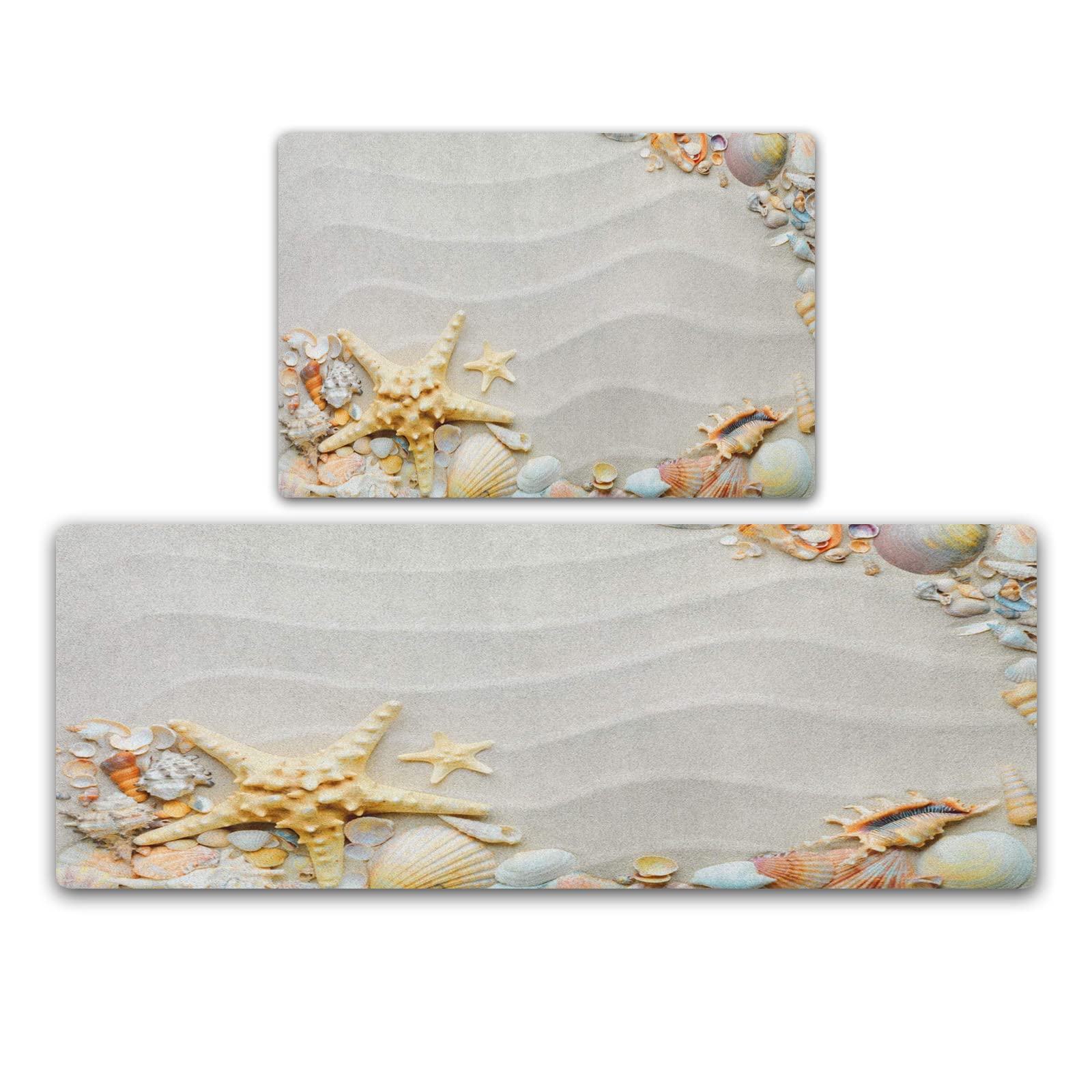 Tapis Cuisine Antidérapant 50x140 Cm – Coquillages & Étoiles De Mer, Imperméable & Doux