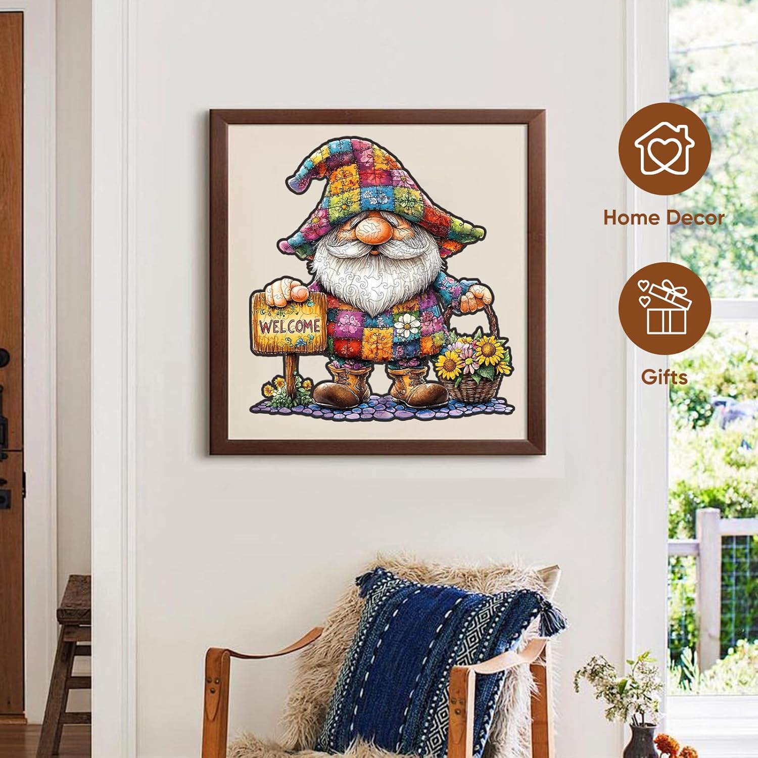 Mys Aurora Puzzles for Adults 500 Pieces, Gnome Wooden Puzzles, Unique Shaped Sunflower Jigsaw Puzzles, Birthday for Adults and Kids 15.7 x 16.9 Inch