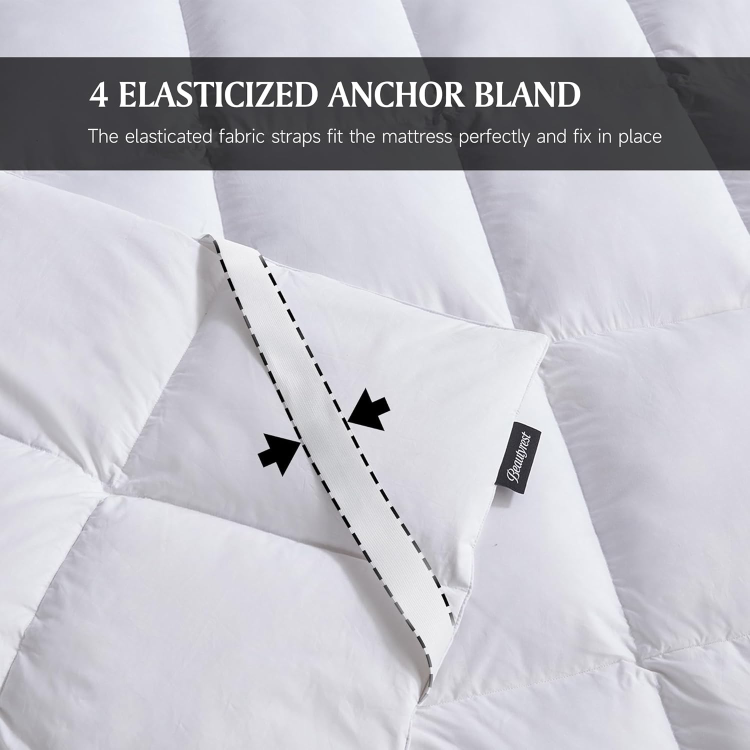 Beautyrest White Feather Down Mattress Pad King Size - 233 Thread Count Tencel/Cotton Blend Featherbed Cover with Elasticized Anchor Bands Mattress Pad
