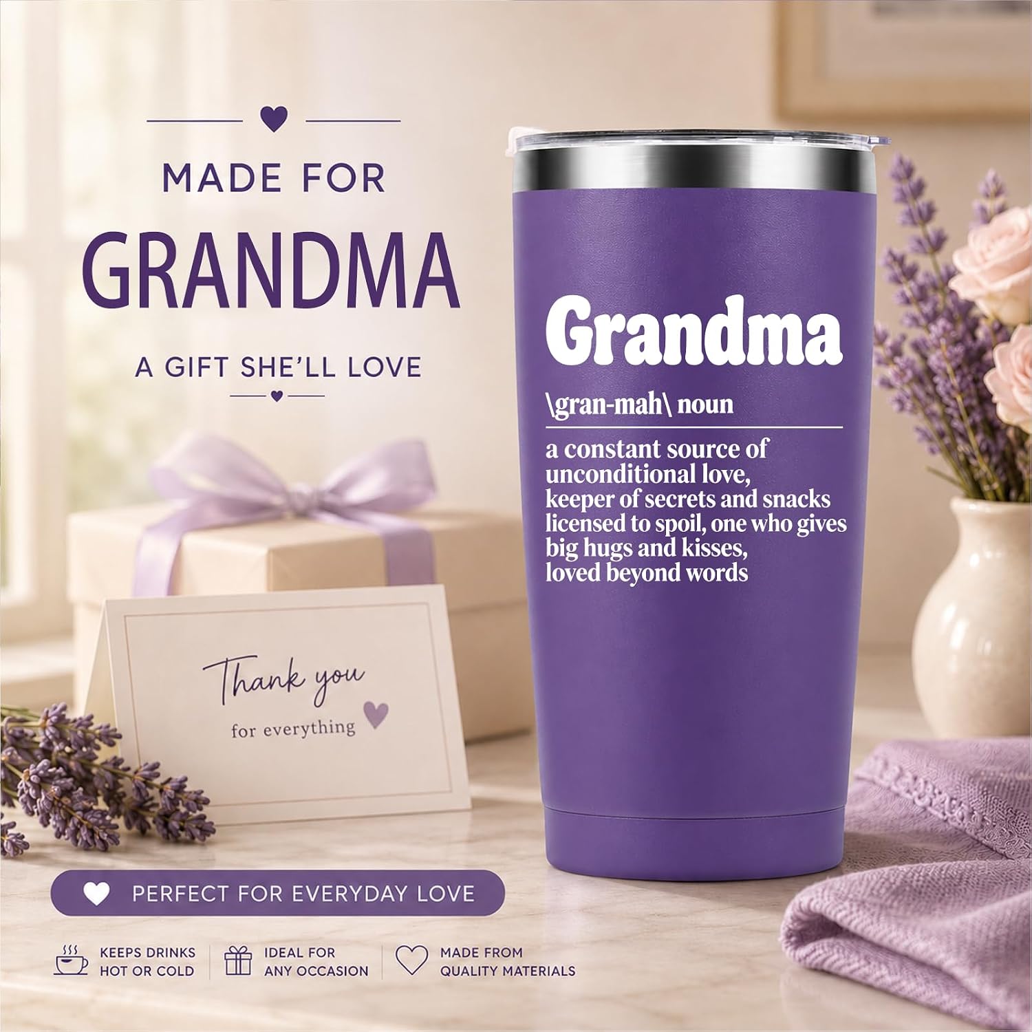 Grandma Definition 20 oz Insulated Tumbler, Purple Grandma Gift Cup image 4