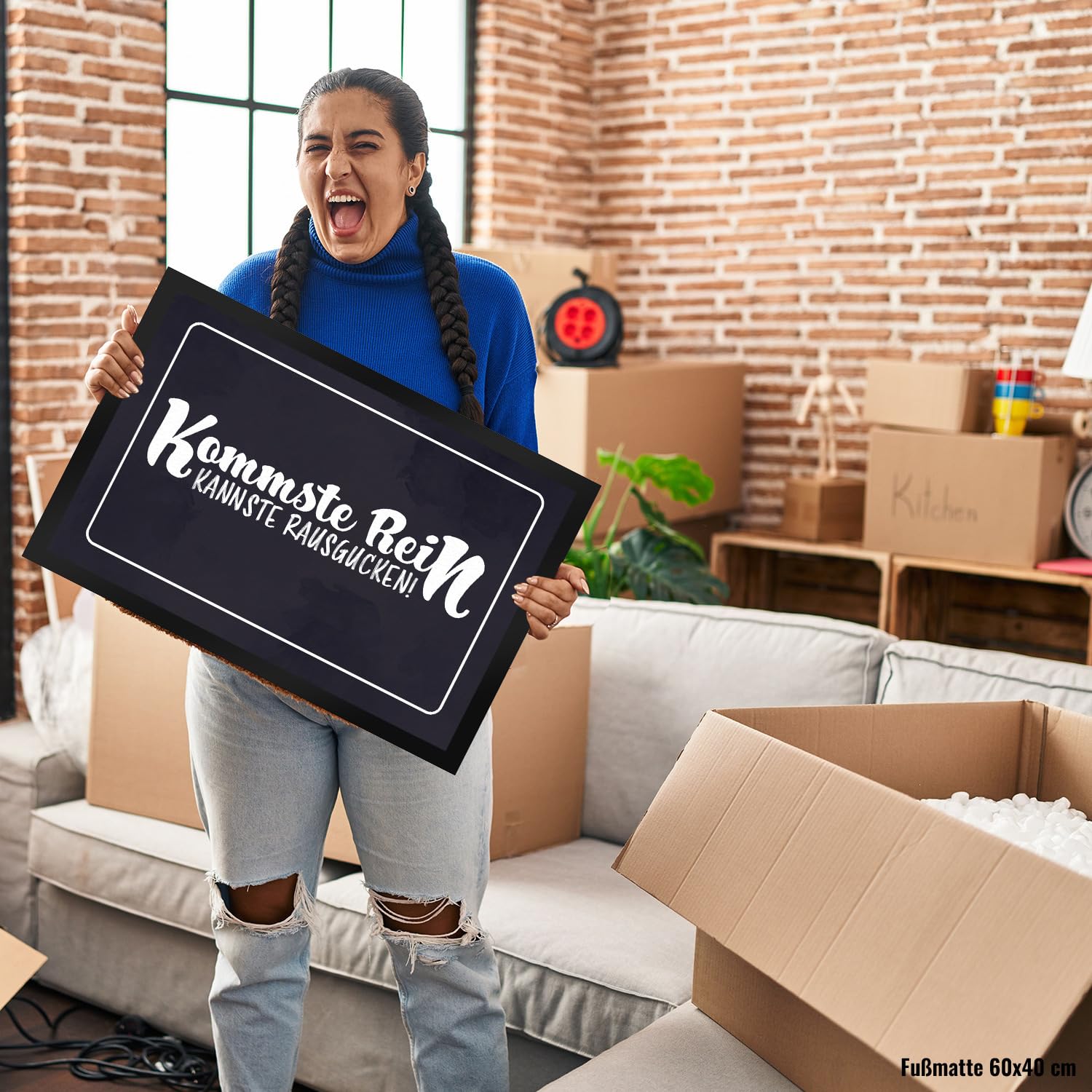 speecheese Fußmatte XXL in 50x75 cm mit lustigem Spruch - Kommste rein Kannste rausgucken als lustiges Geschenk für Freunde und Familie freche Begrüßung vor der Haustüre in schlichtem Design