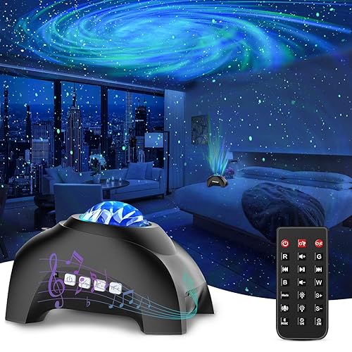 Star Projector, CIMELR Galaxy Projector with Music Bluetooth Speaker and White Noise,Night Light Projector with Remote Control,Northern Lights Aurora Projector for Home Decor,Bedroom,Ceiling (Black) - Black-galaxy