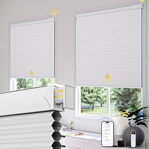 CINONEKO Persianas celulares motorizadas de tamaño personalizado (21-69 pulgadas de ancho x 22-93 pulgadas de alto), persianas inteligentes de panal