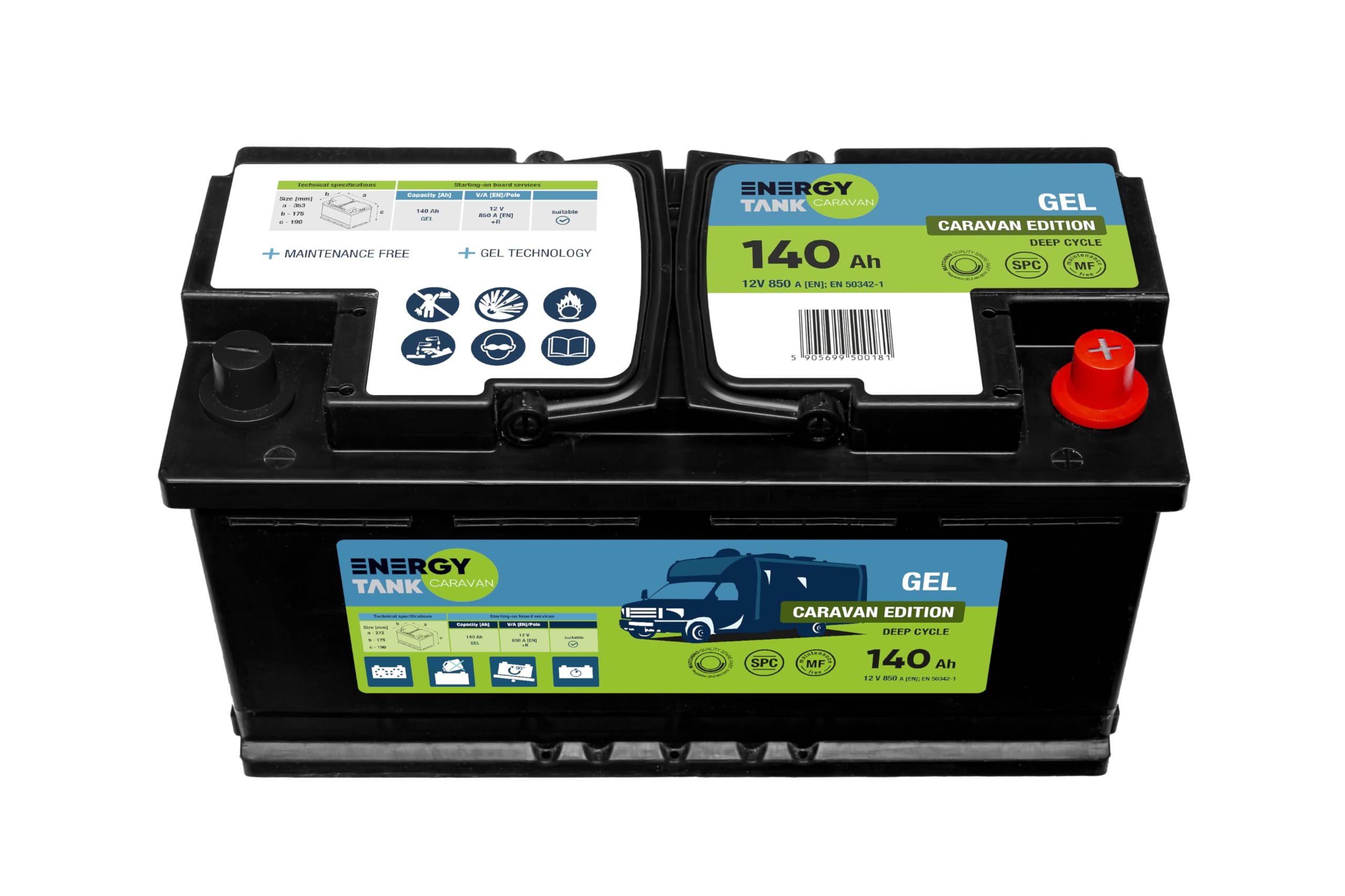 Batteria Gel 12 V 140 Ah – modello da campeggio mobile e stazionario – Gel per camper – per auto e roulotte – protetta da vibrazioni e urti
