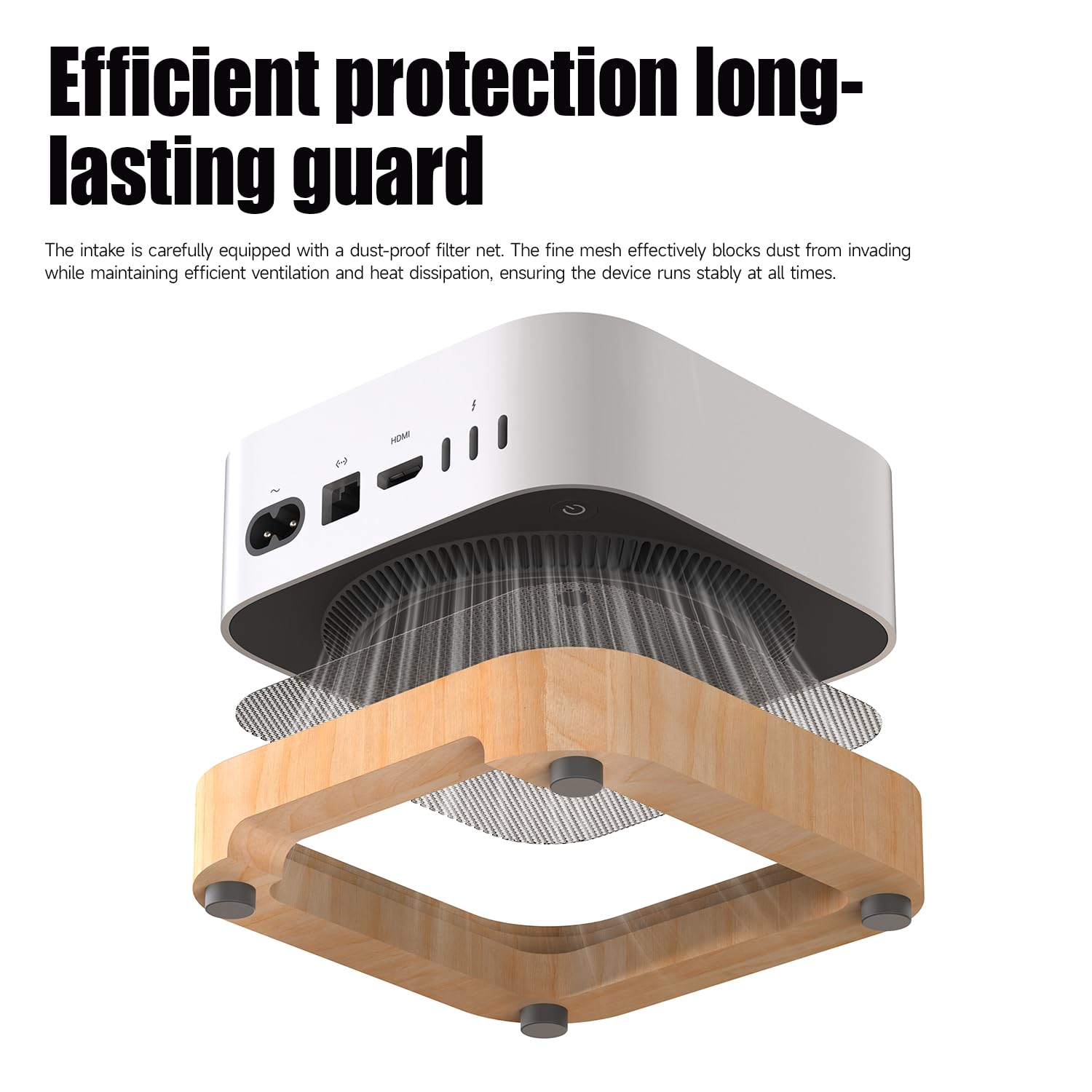Supporto in legno per Mac Mini M4/M4 Pro (2024) - Stabile con filtro antipolvere, dissipazione del calore ottimizzata, comodo accesso al pulsante di accensione
