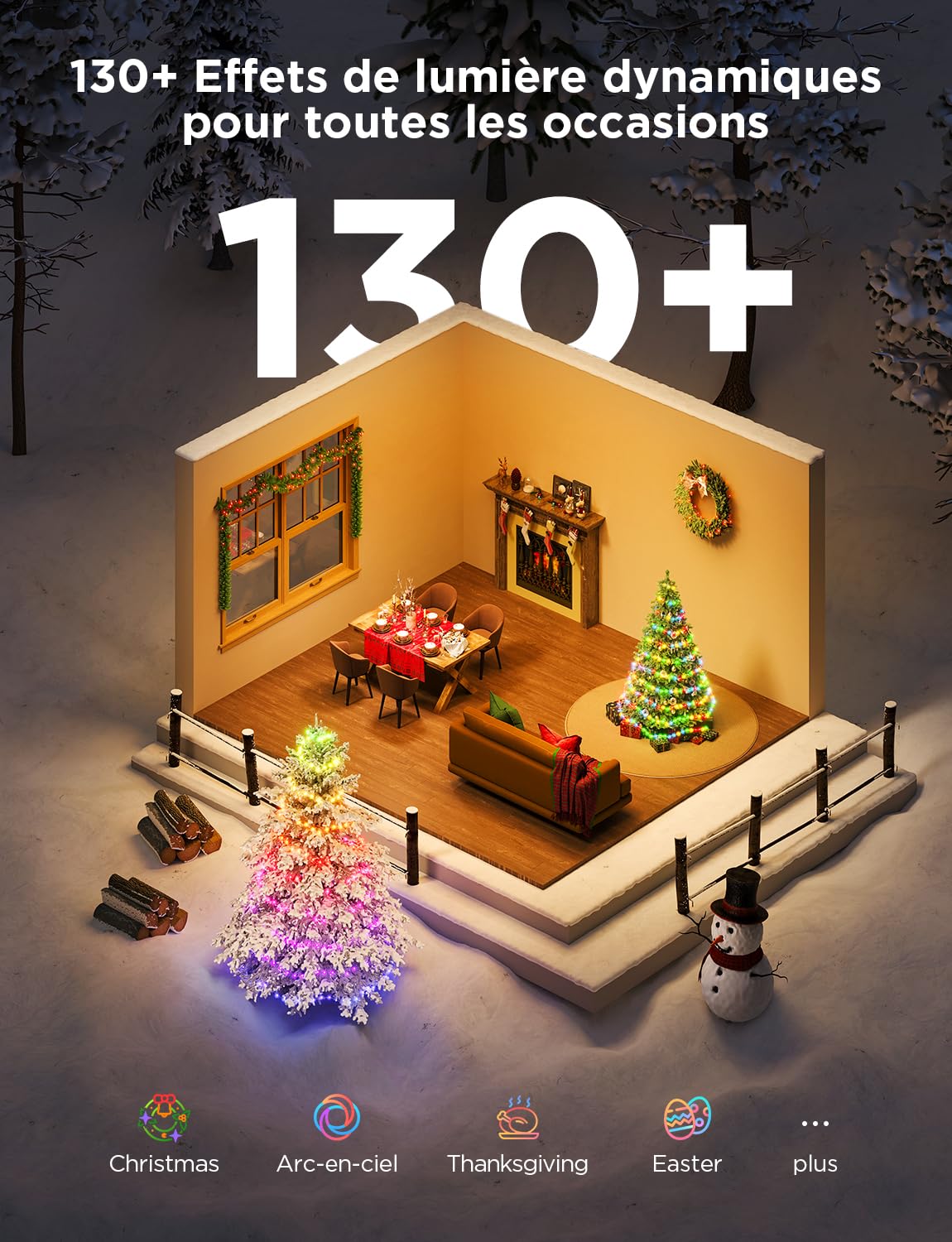 Govee RGBWIC Guirlande Lumineuse de Noël 20M, 200 LEDs, câble Transparent | plus de 130 modes de scène dynamiques, compatible avec Matter et Alexa, décorations Halloween et Noël