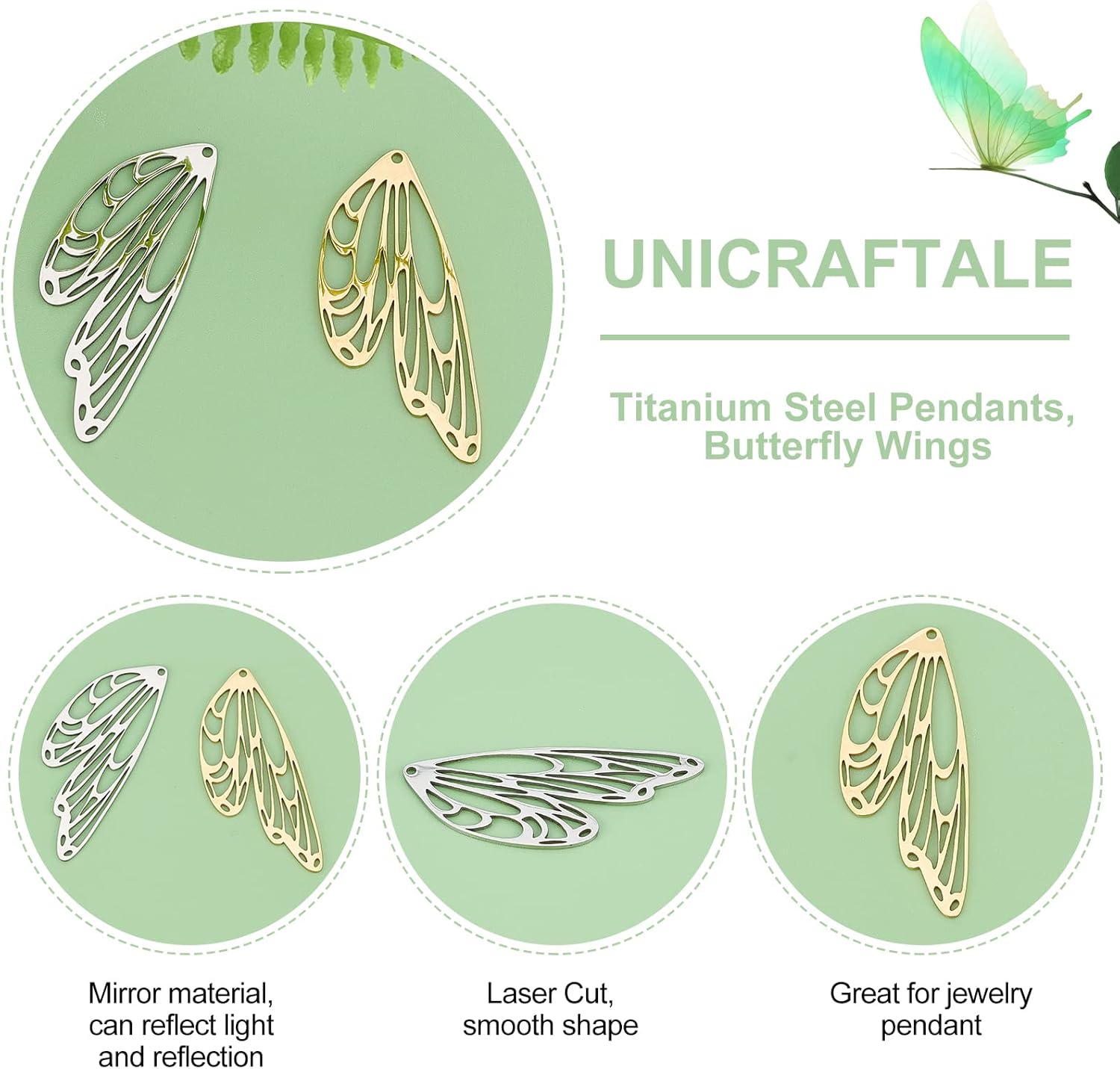 UNICRAFTALE Butterfly Wings Pendants Titanium Steel Laser Cut Butterfly Wings Charms Animal Theme Pendants for DIY Jewelry Making - Image 4