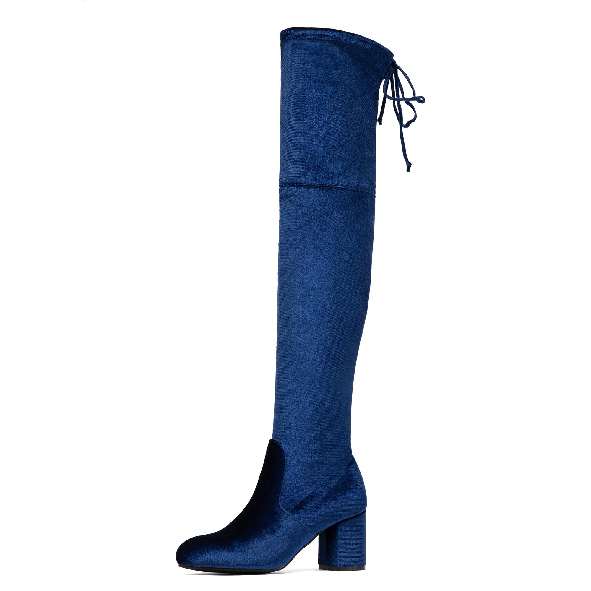NEWBELLA Womens Over Knee Chunky Heel Lace Up Long Boots Sexy Round Toe Stretch Fit Boots for Fall