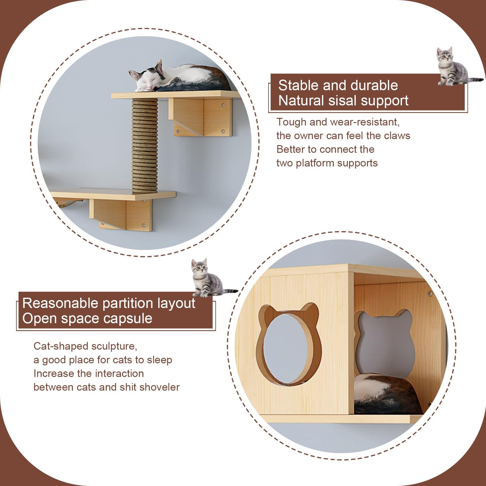 Tiragraffi per Gatti, Mensole per Gatti, Mensole per Gatti da Parete, per Dormire, Arrampicarsi, Giocare, Fare Un Pisolino(9pcs1)