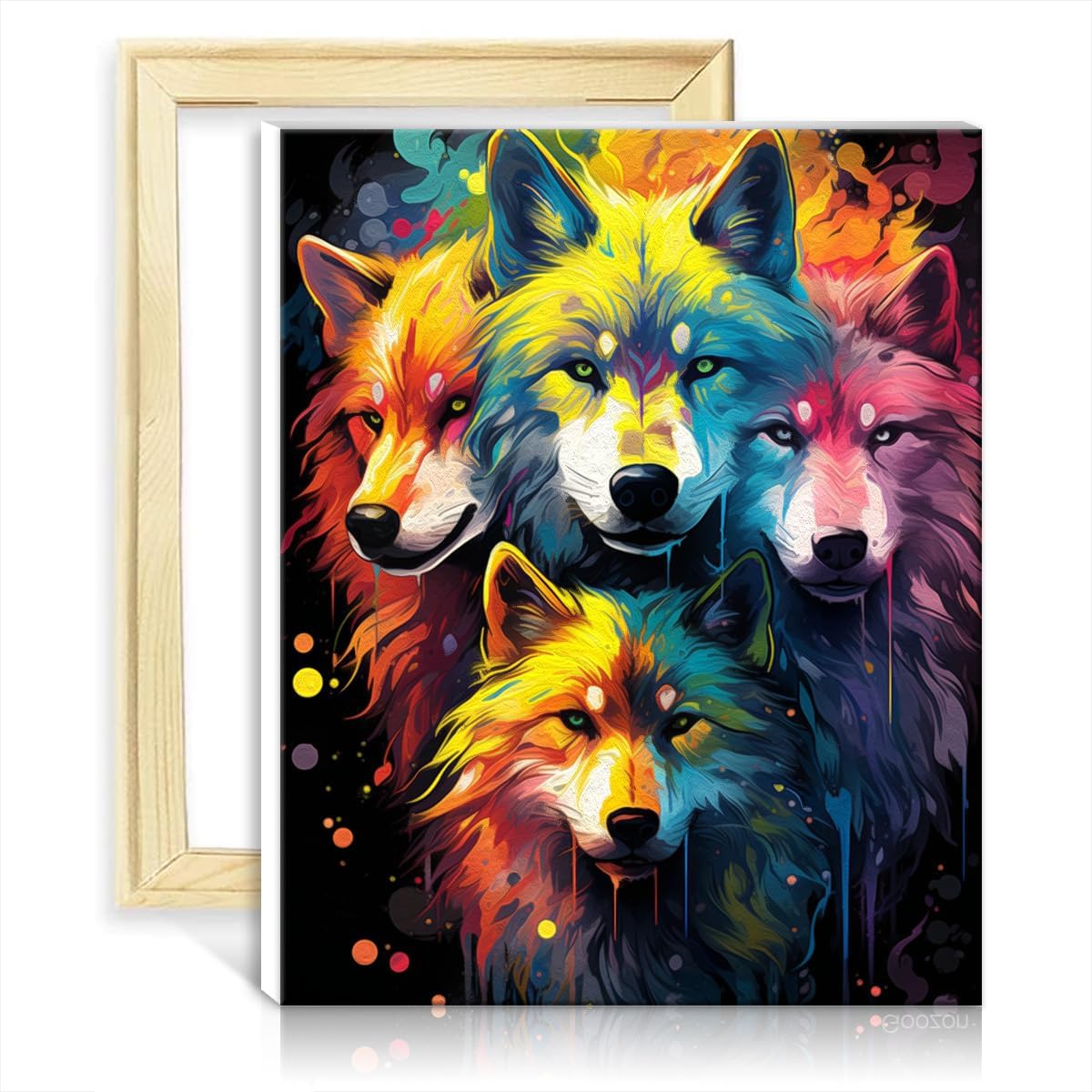 TANGFEIY Soul Wolf Family Digital Painting Kits Oil Painting by Numbers Kits for Kids with Brushes and Acrylic Pigment for Home Wall Decor DIY Frame (40x50cm)