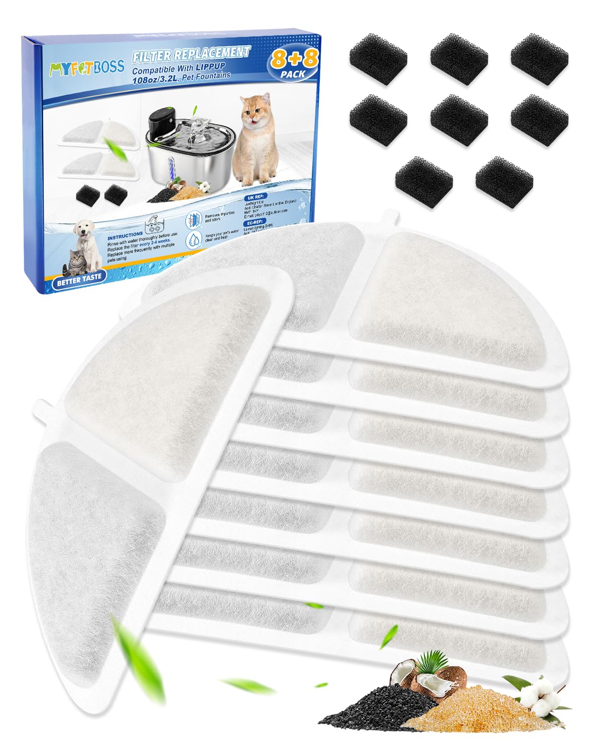 8+8 Pet Fountain Filter Replacement Compatible with LIPPUP 3.2L