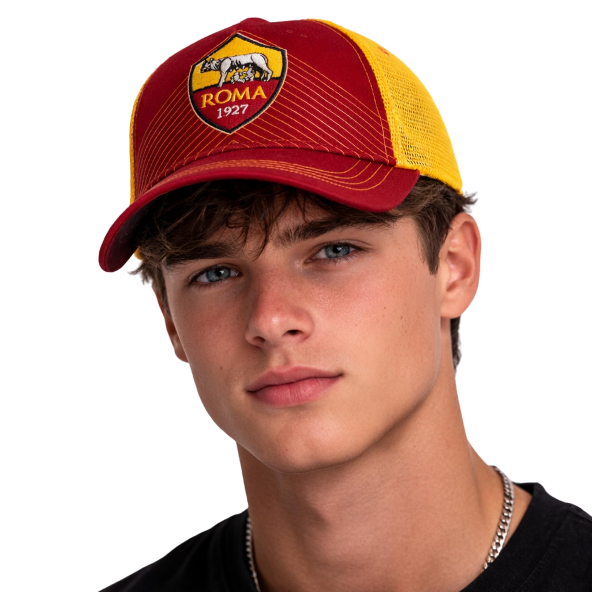 AS Roma Cappello Ufficiale in Cotone con Logo Modello Baseball con Visiera Curva e Regolabile – Prodotto con Licenza