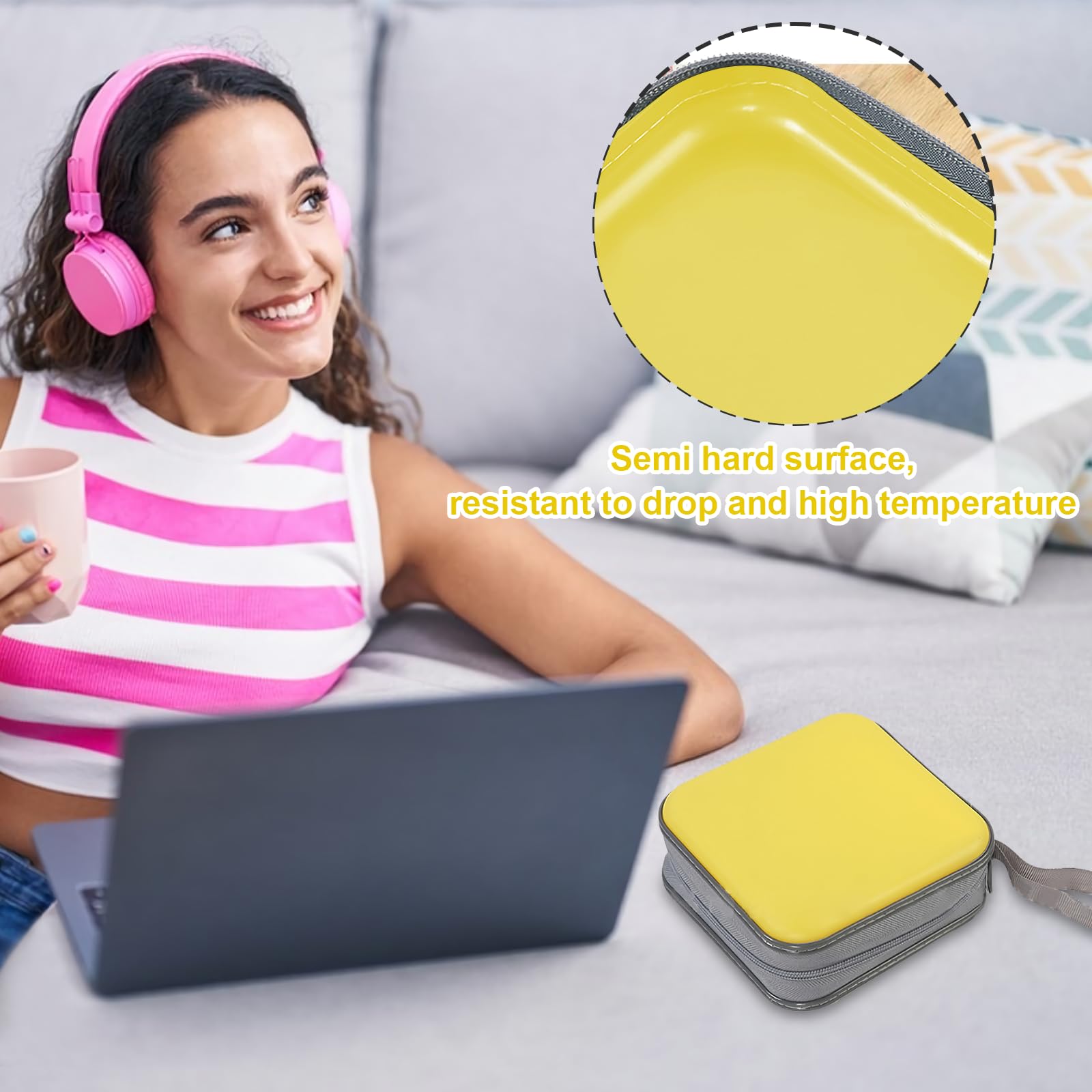 Porta CD portatile con cerniera, per 48 CD e DVD, per auto, casa, viaggi (giallo)
