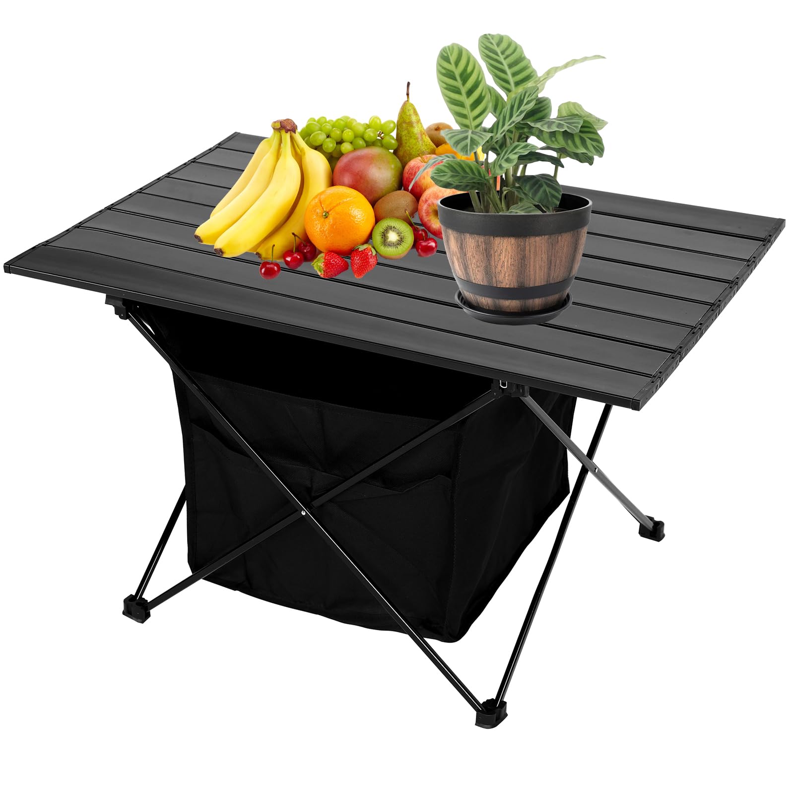 COOLPEEN Camping Table Folding Beach Table, Small Folding Table Portable with High-Capacity Storage and Carry Bag for Outdoor Camping, Traveling, Hiking, Fishing, Beach, BBQ, Picnics, Cooking, Black