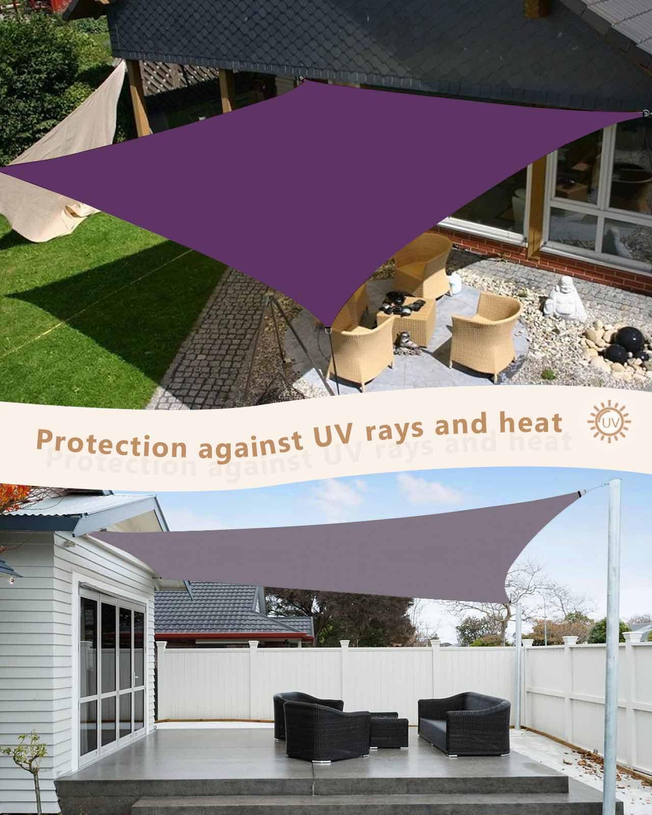 Purple & Grey Floral Sun Shade Sail 6.5'x10' Rectangle – Waterproof UV Block Cover For Patio & Backyard