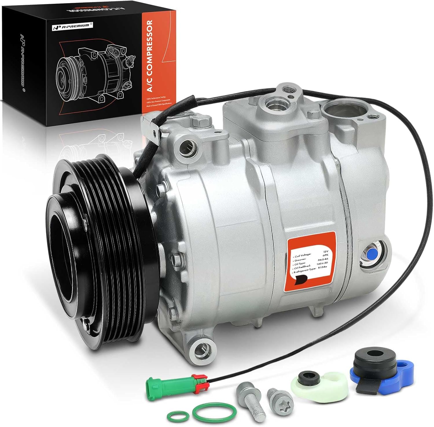 A-Premium A/C Compressor with Clutch Compatible with Volkswagen Passat 1997-2005, Audi A4 A6 A8 Quattro RS6 S4 S6 S8, Porsche 911 Boxster Cayman, with 6-Groove Pulley