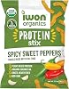 IWON Organics Spicy Sweet Pepper Flavor Snack Stix, High Protein and Organic Healthy Snacks, 8 Bags, 1.5 Ounce
