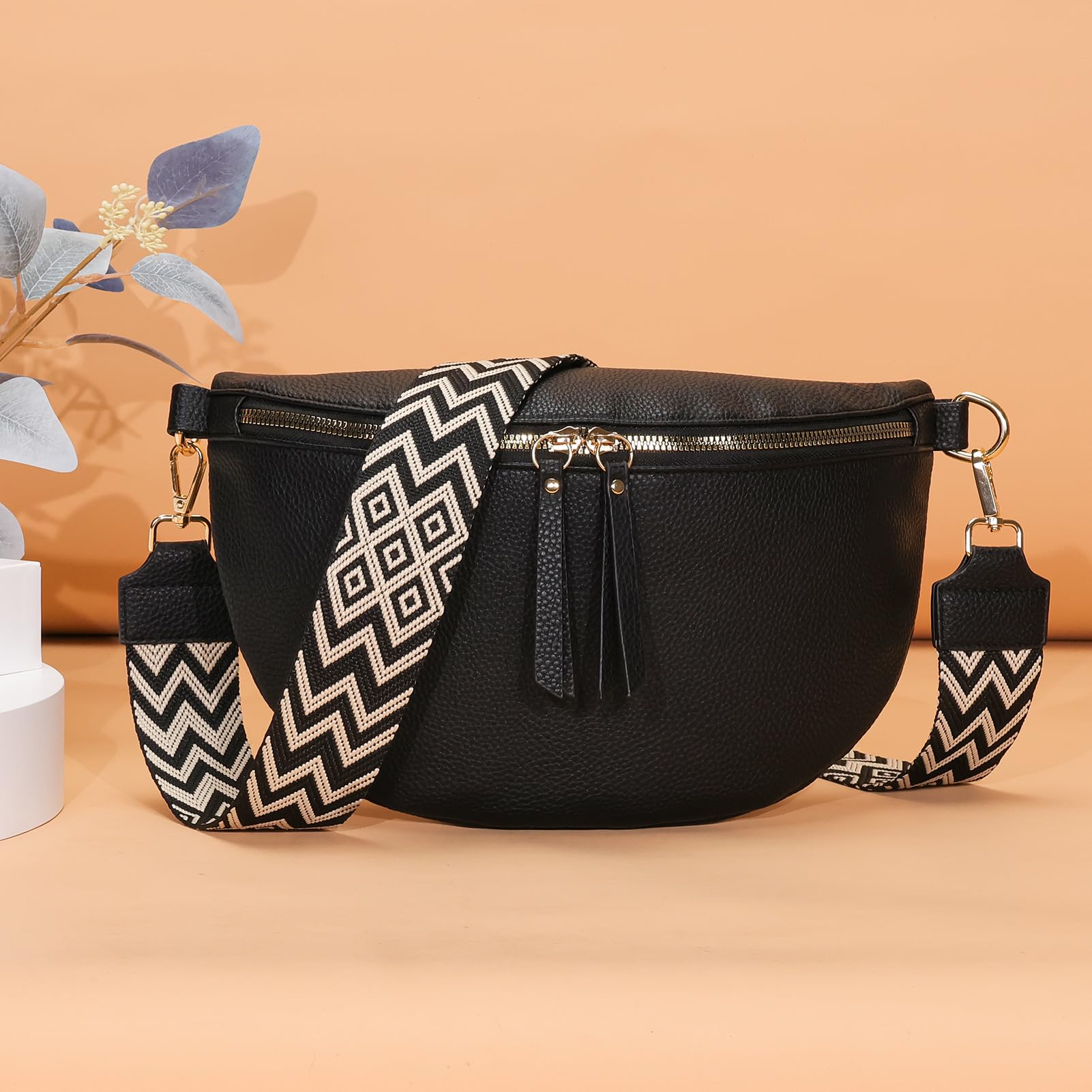 Vezluax 30x20cm Cross Body Bumbags for Ladies Large Bum Bag Stylish Waist Packs Women's Bumbag Fanny Pack for Women Belt Bag with Wide Strap