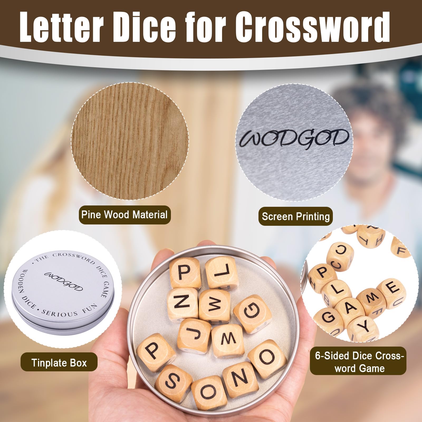 The Crossword - Juego de dados - Doce dados de madera con letras para reuniones familiares, camping y viajes con cajas de almacenamiento portátiles (dos juegos)