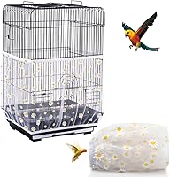 DECKALY Bird Cage Seed Catcher Guard - Universal Nylon Mesh Net Cover for Parrots, Soft Airy Stretchy Skirt 15.7"x87" Daisy-White