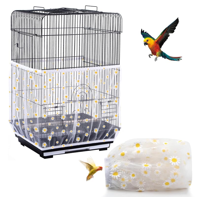 Coletor de Sementes para Gaiola de Aves em Tela de Nylon DECKALY Daisy-white 39,88 x 149,86–220,98 cm