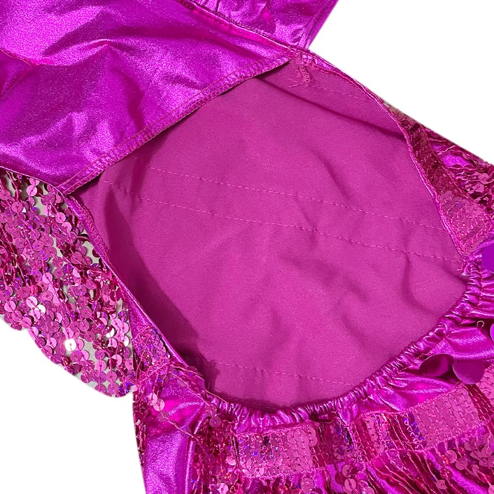 Filles Paillettes en Boucle Pampilles Robe de Danse Latine Enfants Salsa Samba Rumba Tango Jazz Carnaval Spectacle Costume de Compétition (Tailles Plus Petites)