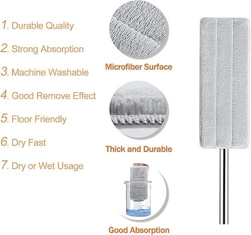 Miniatura 5 de Jelymark Trapeador plano y cubo con juego de escurridor, separa el agua sucia y limpia, mopa de 3 cámaras para uso húmedo y seco, trapeadores para