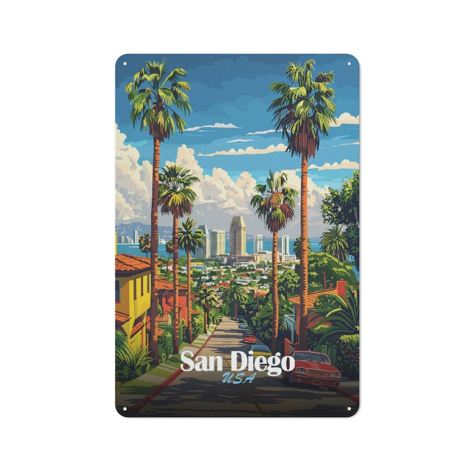 Junmoney San Diego Cityscape Smart Office Metal Sign 30X20cm, Study Room Decor For Home Office, Reading Corner Or Bedroom