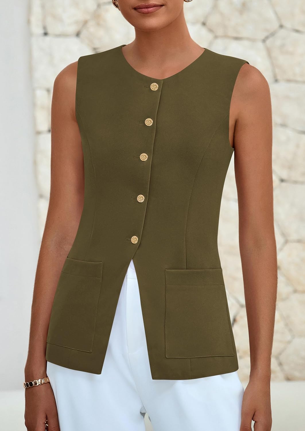 PRETTYGARDEN Blazer Vest Tops for Women Sleeveless Button Down Business Casual Outfits Work Suit Vests Waistcoat - Image 7