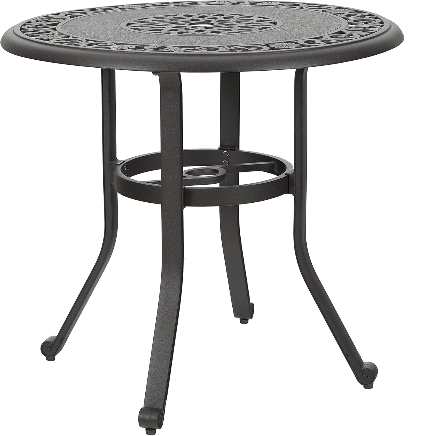 MFSTUDIO Cast Aluminum Patio Bistro Table, Small Patio Table with Umbrella Hole, Outdoor Round High Top Table, 32'' End Side Table for Lawn, Garden, Brown