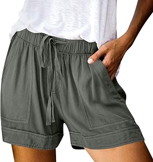 Linen Womens Shorts with Pockets Drawstring Elastic Waist Cotton Linen Beach Vacation Trendy 2025 Summer Clothes