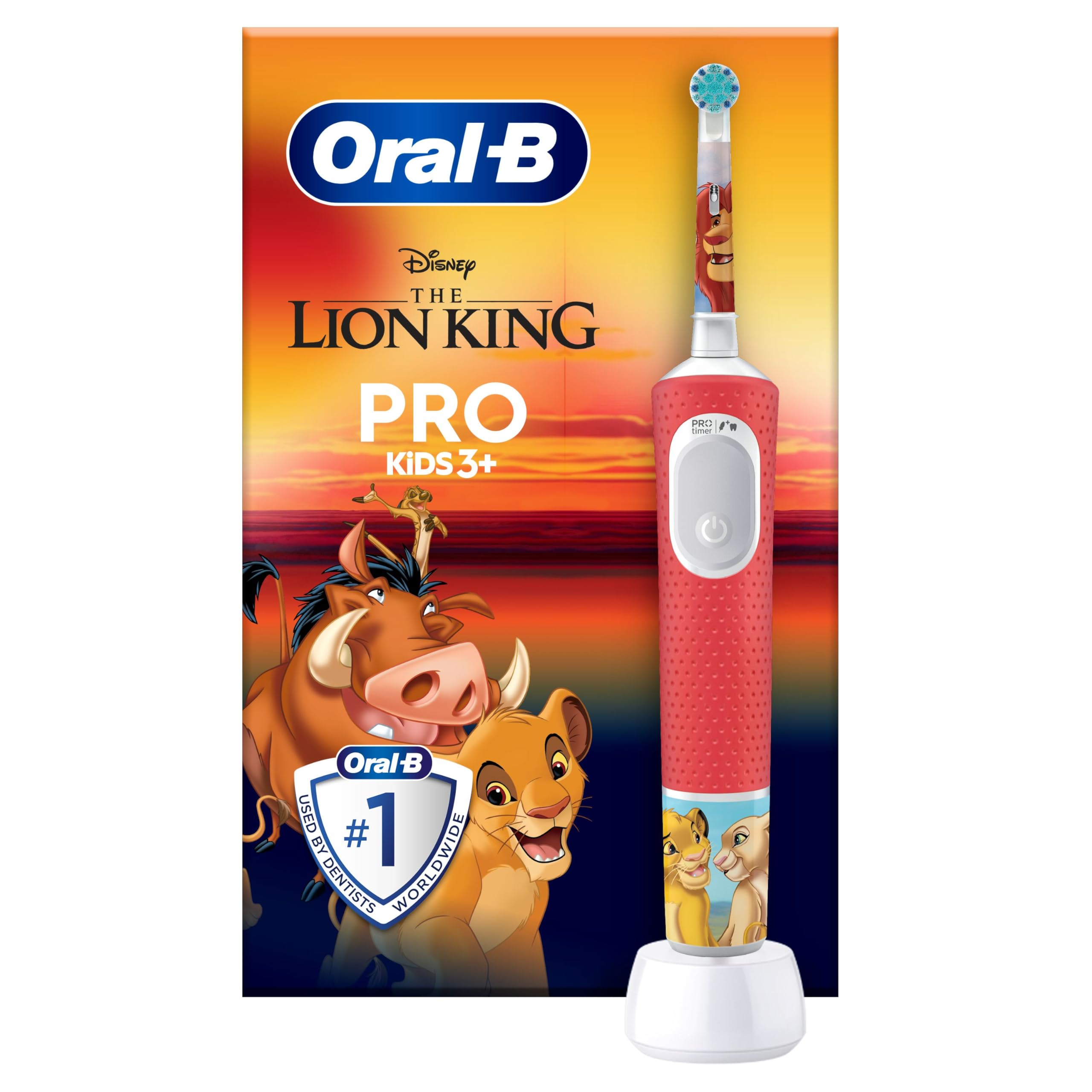 Oral-​B Brosse à Dents Electrique Pro Kids, Roi Lion, 1 Brossette, Multicolore – 2 Modes de Brossage pour Enfants de 3 Ans et Plus, Tête Ronde Douce sur les Gencives, Disney Magic Timer